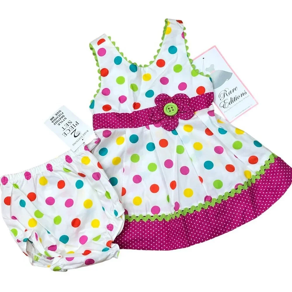 RARE EDITIONS polka‎ dot BABY GIRL 2 PIECE SET OUTFIT 6MOS NWT